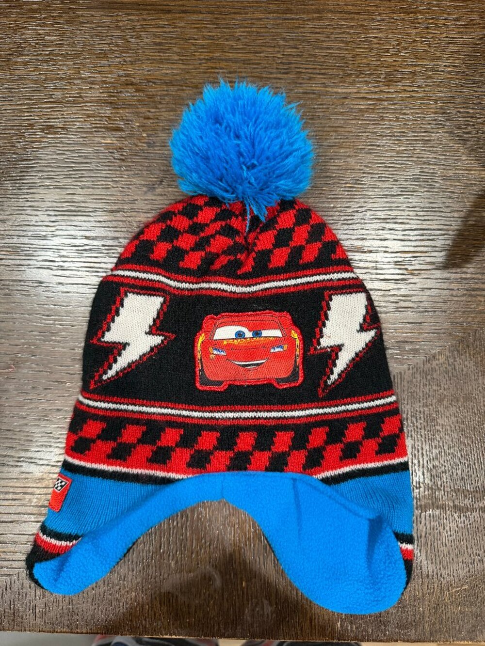 Disney Pixar Cars Lightning McQueen Toddler Winter Hat - Pom Pom Ear Flaps